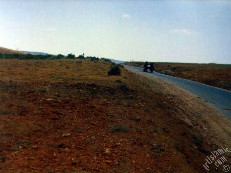 Gaziantep`te bir ky yolu ve traktrle giden kyller.
